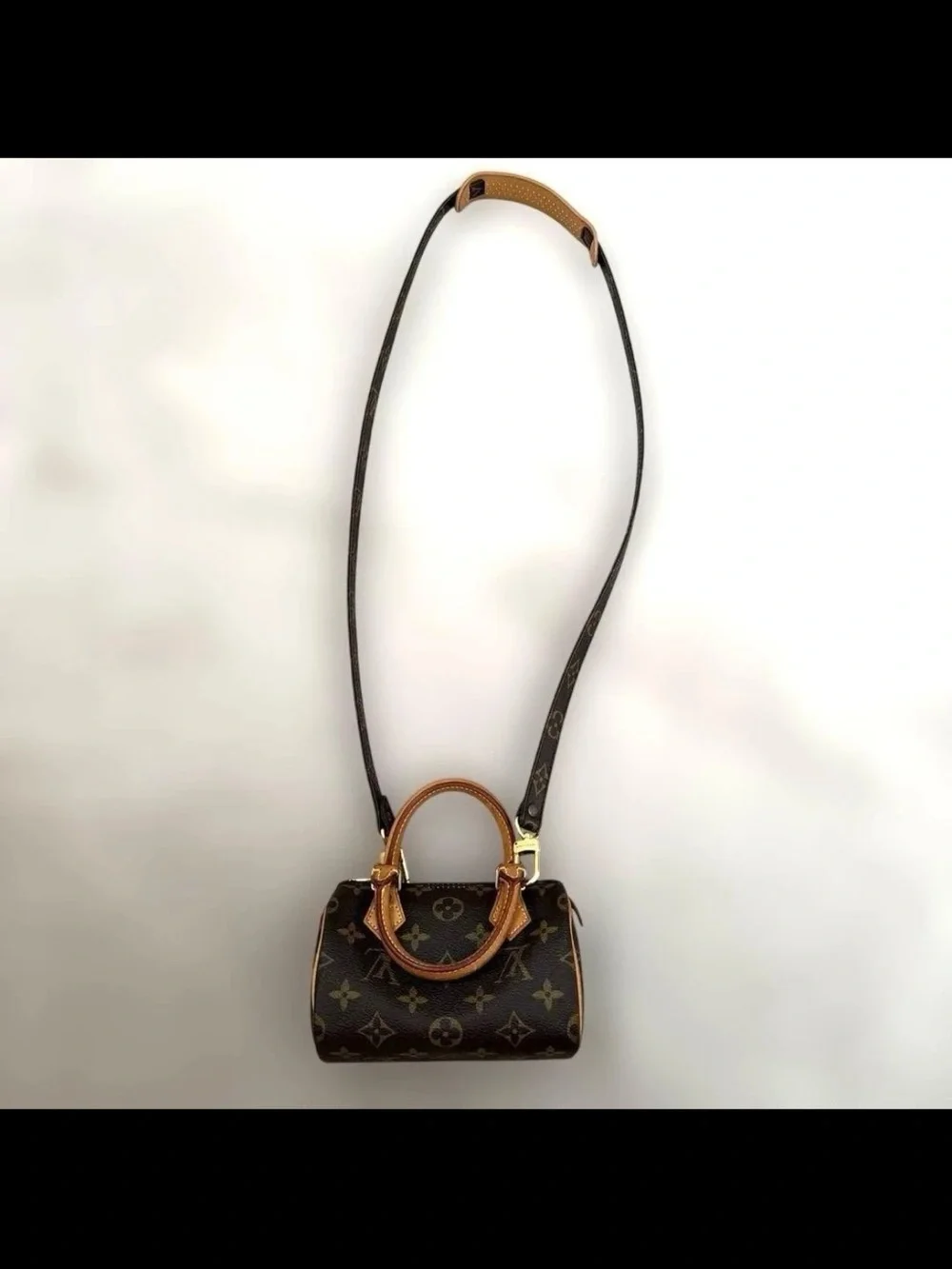 Louis Vuitton Brown Monogram Mini Speedy with Tan Trim and Long Strap